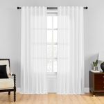 Belinna Sheer Linen Curtains for Living Room, Semi Sheer Curtain Drapes 84 Inches Long, Rod Pocket Flax Linen Window Curtains for Bedroom/Farmhouse/Patio Door(2 Panels, 50 x 84 Inches, White)