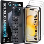 Inskin Tempered Glass Screen Protector for iPhone 15 Plus 6.7 inch [2023] - Ultimate 3+3 Bundle with Camera Lens Guard and Auto Alignment Tray - Ultra HD, Case Compatible