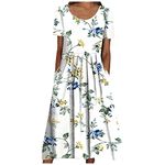 Mother Of The Bride Dresses Short Dresses For Women Uk Adult Fancy Dress Costumes Women Crew Neck Ditsy Floral Print Maxi Dresses With Pockets A Line Swing Dresses Pleated Corset Dress (White, 3Xl)