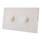 10A Light Dimmer Switch 2 Gang 2 Way - Push On Off 1000W - Plastic White