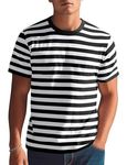 Essential Stripes T-Shirts Comfort Short-Sleeve Crew-Neck Striped Tee Top(Black&White WD,L)