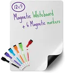 Kedudes Magnetic Dry Erase Board -Refrigerator Whiteboard Magnetic -Small Whiteboard for Fridge + 6 Colored Markers w/Eraser Caps -Fridge Board Magnetic with Marker, Message Center for Family, 9x12in