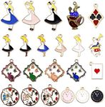 JIALEEY 19PCS Assorted Gold Plated Enamel Alice in Wonderland Wreath Charm Pendant DIY for Necklace Bracelet Jewelry Making and Crafting, Alloy, enamel