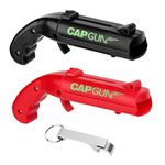 Cap Gun Bottle Opener, 2 Pcs Beer Opener Bottle Funny Bottle Cap Gun Shooter Gun Launcher Opener Beer Cap Gun for Home Bar Party Christmas（Black+Red）