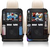 Backseat Car Organizer, 2 Pack Kick Mats Back Seat Protector with Touch Screen 10" Tablet Holder, Car Back Seat Organizer for Kids, Car Travel Accessories, Kick Mat with 6 Storage Pockets, Black