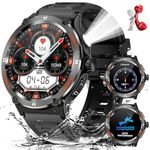 Military Smart Watches for Men with LED Flashlight 500mAh Big Battery Tactical Smart Watch 1.53” Big Screen Rugged Smartwatch 3ATM Waterproof Fitness Tracker with Heart Rate Monitor for iOS Android