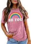 Women's Rainbow Shirt Pride Graphic T Shirts Letter Print Tee Short Sleeve Tops (Pink, XX-Large)