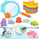 FAYOGOO Bath Toys 15Pcs Toddler Baby Bath Pool Boats Turtle for 1 2 3 4 5 Years Old Kids Swimming Bathtub Toys Set with Fishing Net for Infant 6 8 12 18 Months Christmas Birthday Toys Gifts Child