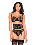 Dreamgirl Women's Studded Animal Print Set Lingerie, Black, XL (Pack of 3)