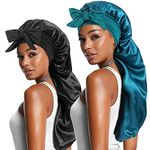 2pcs Long Satin Bonnets with Tie Band, Large Braid Bonnet Silky Hair Cap for Locs Women Sleeping, D