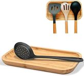 Large Wooden Spoon Rest, 9.7'' Stove Top Bamboo Spoon Holder, Kitchen Counter Cooking Utensils Rest, Farmhouse Small Food Serving Tray for Spatulas, Spoons,Turners, Ladles and Teaspoons