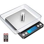 Criacr Pocket Scale, 500g High Precision Digital Kitchen Scales with 100g Weight, Stainless Steel Jewelry Scales with Two Trays, Mini Kitchen Scale with Backlit, 0.01g Precision, Tare and PCS Features