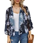 CHICALLURE Womens Summer Daily Tops Casual Chiffon Cover up Lightweight Shirt Resort Wear(White Blue Flower,3XL)