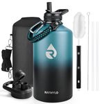 RAYMYLO One Gallon Water Bottle Insulated, Triple Walled Vacuum Stainless Steel (Cold for 48 Hrs), Leak Proof & BPA-Free, Large Water Flask Jug with Paracord Handle & Straw Spout Lids, Indigo/Black