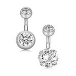 YHMM 14G 6mm Short Bar, 10mm Normal Bar Stainless Steel Belly Button Rings Round Cubic Zirconia Navel Barbell Stud Body Piercing, Stainless Steel, cubic-zirconia