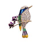 Clest F&H Branch Flower Bird Brooch Pin Rhinestones Clothing Jewelry