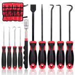 Swpeet 9Pcs Long Hook Set with Magnetic Telescoping Up Tool Kit, Precision Scraper Gasket Scraping Hose Removal Puller Hook and Set Perfect for Automotive and Electronic Tools