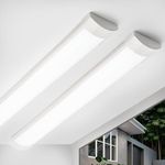 Qsmile 2 Packs LED Batten Light 4FT, PC Body, 32W Power Bright Cold White Light 6500K LED Tube Lights, Easy to Install LED Ceiling Lights for Offices, Warehouse, Garages, Basements, Workshops