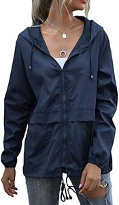 LVCBL Womens Raincoat Rain Jacket 2 Pockets For Rainy Camping Walking Lightweight Windbreaker Navy S