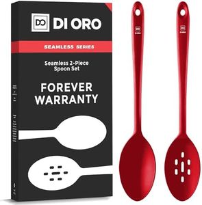 DI ORO Silicone Spoons for Cooking - Large Kitchen Spoons for Mixing, Serving, & Stirring - 600°F Heat-Resistant Non Stick Utensils – Big Solid & Slotted Basting Spoons - Dishwasher Safe (2pc, Red)