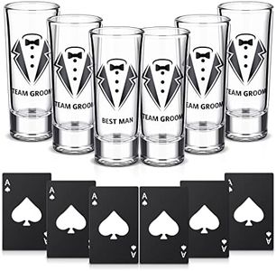 6 Pcs Groomsmen Shot Glasses and 6 Pcs Ace of Spades Bottle Opener 2 oz Tuxedo Printed Groomsmen Shot Glasses Set of 6 Groomsmen Proposal Gifts Bachelor Party Supplies for Wedding Party Favor Gifts