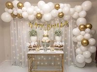 SpecialYou.in white gold birthday decoration items , happy birthday decoration kit with white net curtain & Fairy Led Light 40Ft for decoration backdrop , happy birthday banner - 69 items