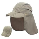 Home Prefer Boys UPF 50+ Sun Protection Cap Quick Dry Fishing Hat with Neck Flap (Light Grey)