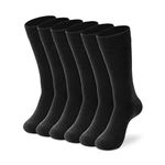 LIXIA Men's Thin Merino Wool Socks, Cozy Casual Winter Warm Breathable Mid-calf Dress Socks 3/6 Pairs Pack, 3 Pairs - Black, One Size
