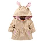 Evelin LEE Kids Girls Cute Spring Fall Outwear Jacket Hooded Windbreaker Trench Coat Khaki