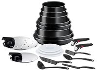 Tefal Ingenio Easy ON Non-Stick 20 piece Pan Set, 22&24&26&28 cm Frying Pans, 16&18&20 cm Saucepans, 24 cm Sautepan, 16&18&20 cm Lids, Draining Lid, Anti-Splatter Lid, 5 Utensils, 2 Handles, L1599402