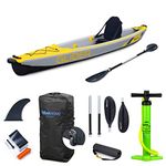 Bluewave Inflatable Kayak - Single - Complete Set Including 'Glider' Kayak, Seat, Paddle, Fin, Storage Bag & Pump Included – High PSI – The Complete Solo Kayaking Package (Yellow)