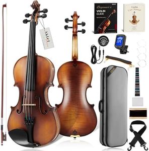AKLOT Handcrafted Flamed Maple Violin: Full Size Matte Fiddle, Acoustic Advanced 4/4 Violin Kit with Ebony Bow, Solid Wood Shoulder Rest, Lesson Book, Hard Case, Extra Strings, Tuner (VRT-AdvAR)​
