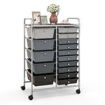 Giantex 15 Drawers Rolling Cart, Classroom Organizers, Storage Cart with Wheels, for Teacher Office Home School Supplies Tool Craft Art Paper