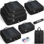 Prezon 8 Set Compression Packing Cubes for Suitcases, Full Open & Visible Design, Luggage Organizer Bags Set for Carry on, Travel Essentials Travel Gifts for Women with Laundry Bag and Shoe bag