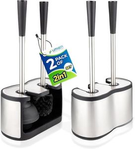 UMIEN 2 Pack Toilet Brush and Plunger Set 18-in - Updated 2025 No-Rust - Stainless Steel Design - Long Handles - with Freestanding Canister (Matte Black)