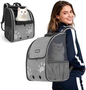 Moysoon Cat Backpack Carrier, Breathable Cat Carrier Large Space UP 15 lb, Large Reflective Pet Carrier Backpack, Ventilated Mesh Dog Travel Pet Backpack for Hiking Walking Outdoor (Grey).