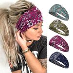 Proberos® Wide Headbands for Women, Boho Bandeau Head Bands, Workout Head Wraps, Stretch No Slip Hair Wraps Pack of 4 (Gorgeous)