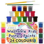 Creative Deco Washable Paint for Kids Poster Paint Set | 20 ml x 24 Pots | Children Toddlers Finger Paints | Basic Fluorescent Glitter Metallic Neon Colours | Safe & Non-Toxic Quick Dry & Matte Finish