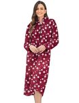 Ekouaer Women Robe Fleece Bathrobe Long Zip Up Lounger Warm Housecoat Long Sleeve Nightgown with Pockets S-XXL, Red Stars, X-Large