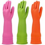 YSLON Rubber Dishwashing Glove Kitchen Cleaning Gloves 3-Pairs,Waterproof Reuseable.(Multicolor,Large)