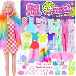 54 Pcs Trendy Doll Clothes & Accessories with 11.5 inch Doll Set | Girls Gift for Ages 5-7, Kids Toys for 3, 4, 5, 6, 7, 8 Year Old Birthdays or Any Occasion