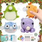 4Pcs Beginner Crochet Kit, Animal Crochet Knitting Kit with Step-by-Step Video, Ergonomic Adorable Animal Crochet Starter Pack with Yarn Stuffing and Keychain, DIY Crochet Craft Kit for Adults Kids (4 Pcs)