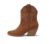 Soda “BLAZING” ~ Women Western Stitched Pointe Toe Low Heel High Top Ankle Shaft Boot Bootie, L-cognac Nubuck, 5.5