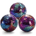 TOPZEA 3 Pack Decorative Glass Balls, 4 Inch Colorful Glass Mosaic Orbs Sphere Bowl Fillers Table Centerpiece Ball for Bowls, Vases, Dining Coffee Table Decor, Rainbow Color