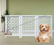 WOOD CRAFT CITY Wooden Freestanding Foldable Safety Gate with Three Panels for Kids, Dog Gate for The Home, Doorway, Stairs, and Step Over Fence, Extra Wide 24x54 Inch White