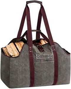 eletecpro Firewood Carrier Bag Large - Durable Waxed Canvas Log Carrier Bag, Fire Place Sturdy Wood Carring Bag with Handles Security Strap for Camping Indoor (Dark Green)