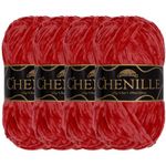 JubileeYarn Chenille Yarn - Worsted Weight - 100g/skein (4 Skeins, 109 Rouge)