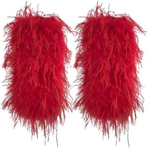 LVCOMEFF Women Ostrich Feather Arm Sleeve for Party Wedding Bride Concert Furry Luxurious (red)