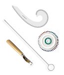 Loop Turner 10.5” (26.5cm) Perfect Tool for Retourne Biais Turning/Pearl Head Pins 1 (40pins) for Tailoring Dress Making and Decorating/Tracing Wheel with Wooden Handle/French Curve Combo Pack