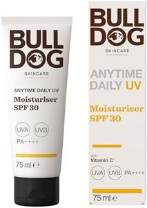 BULLDOG SKINCARE Anytime Daily UV Moisturiser SPF 30 For Men, Safflower Seed Extract, Protects & Hydrates Skin, Suitable For All Skins, 75 ml